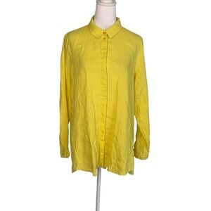 Eileen Fisher Yellow Button Down 100% Organic Irish Linen High Lo Casual Shirt